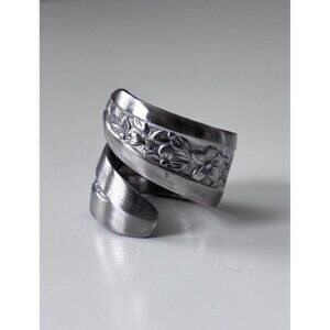 Handmade Floral Spoon Ring - Size 6.5 Silverware Wrap Band Silver